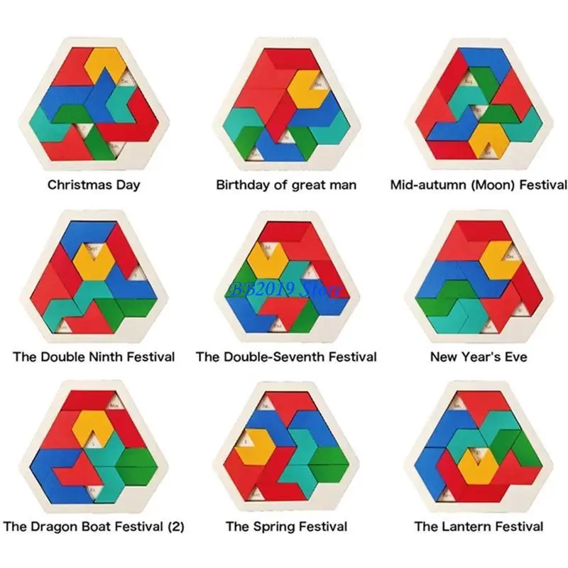 Q0KB Calendar Teaser Wooden Puzzles Education Game Set