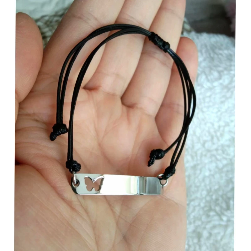 10pcs Stainless Steel Mirror Polish Bar String Bracelet Black Braided Rope Wirst woven Bracelet Hand-knitted Gifts