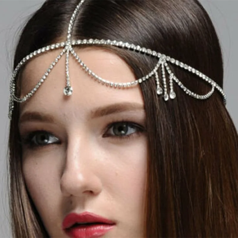 

European and American New Rhinestone Hair Accessories Tassel Catwalk Jewelry Forehead Between Pendant Bridal Headdress