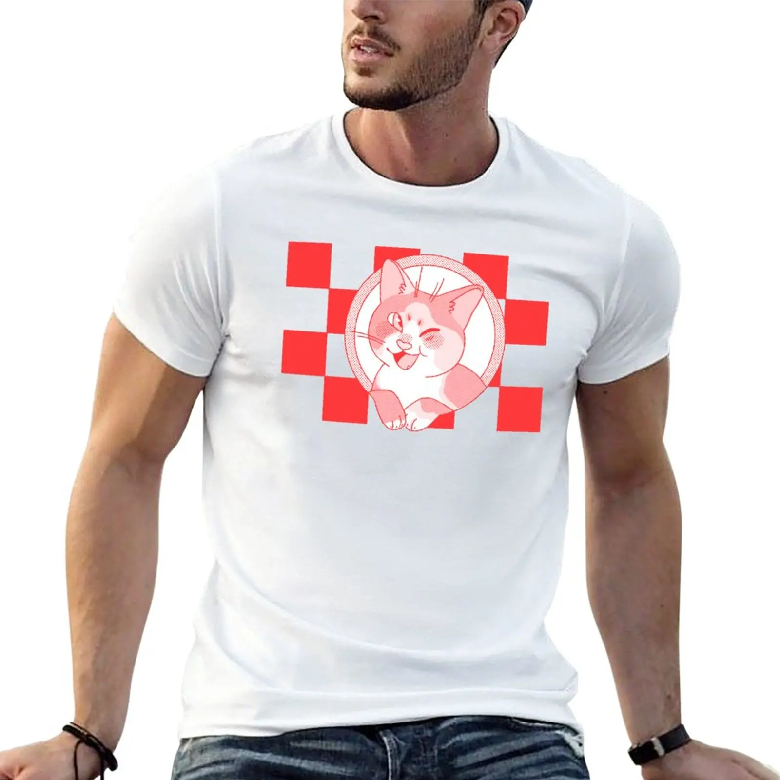 New Retro Cat (Red) T-Shirt oversized t shirts graphics t shirt plain t-shirt Short sleeve tee Men's t-shirt