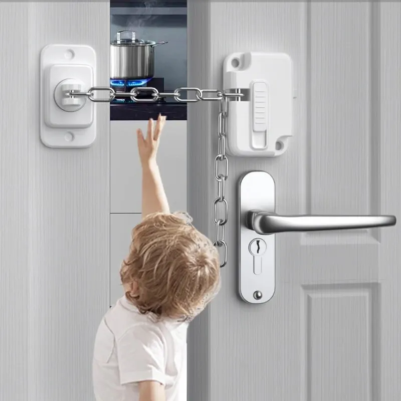 Kinder Veiligheidsslot Baby Home Window Lock Sterke Fixatie Kast Koelkast Deurslot Rvs Kabel Bescherming Kinderen