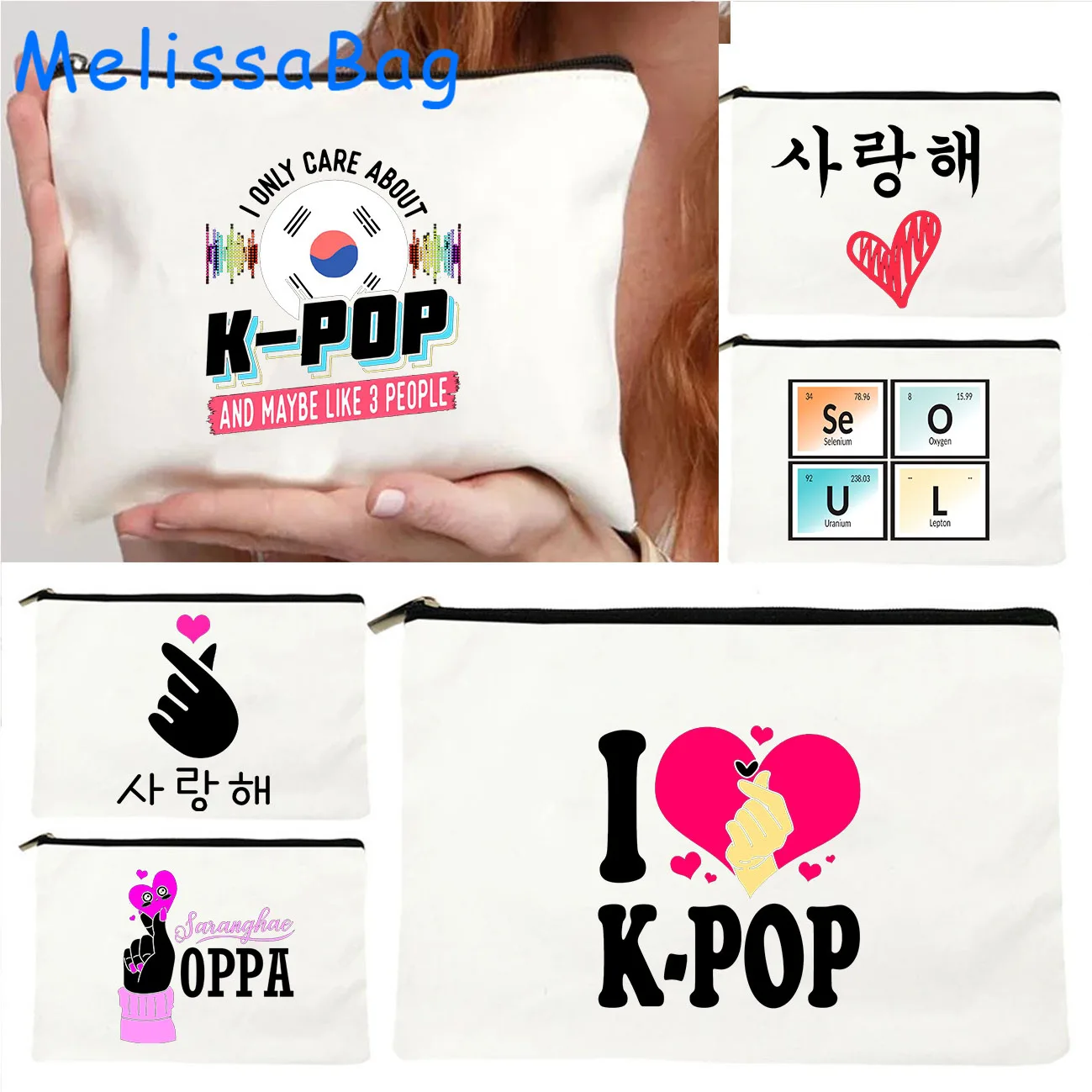 Kdrama KPop Lover Kpop Girl Eat Sleep KPop Repeat Heart South Korea Gifts Storage Canvas Cosmetic Bags Makeup Pencil Case Pouch