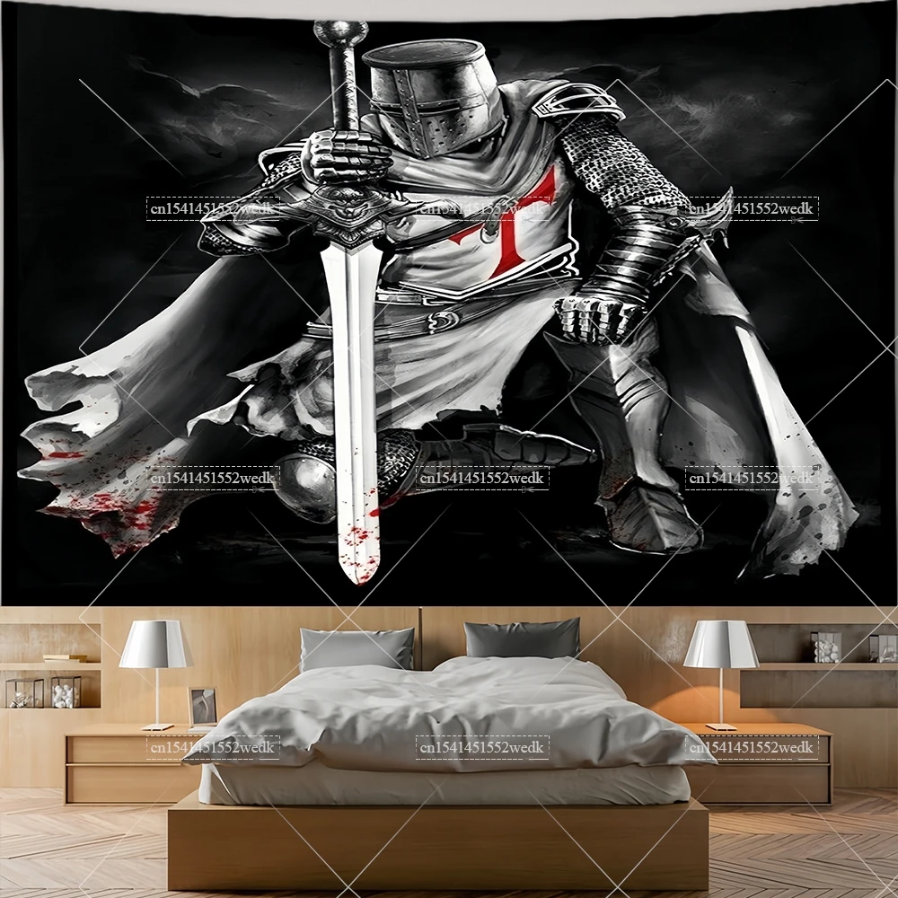 Medieval Knight Templar Crusader Flag Wall Hanging Christian Religious Tapestry Aesthetic Living Room Decor Art Print Tapestries