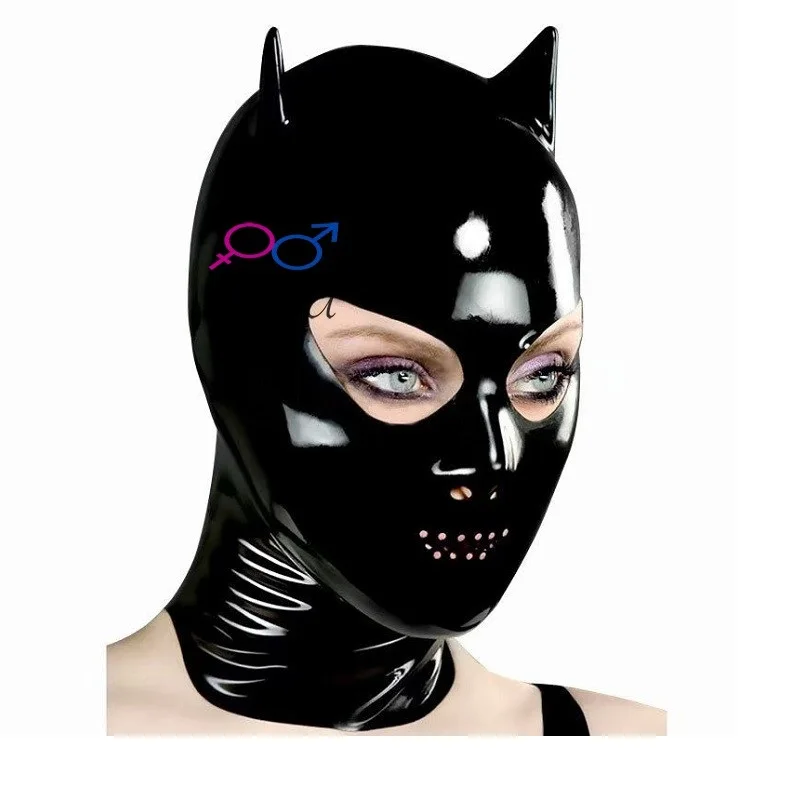 New mask Hats Latex Hood Cosplay  devil Horn MOULD seamless no zipper 2D version halloween