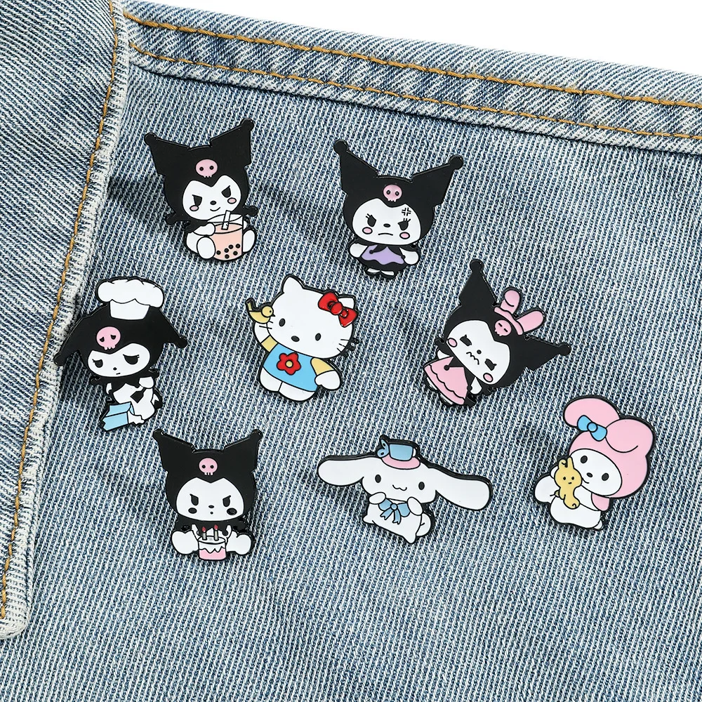 

8 Pcs Animal Hello Kitty Brooch Angry Princess Kulomi Melody Lapel Pin Fashion Cinnamon Metal Badge Backpack Clothing Jewelry