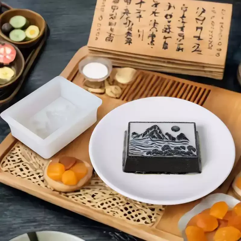 Jinxiu Mountain Henan Melon Mousse Mold, Dessert Plating, Shaping Tool, Ink Landscape Painting, Turtle Jelly Milk Pudding Tool
