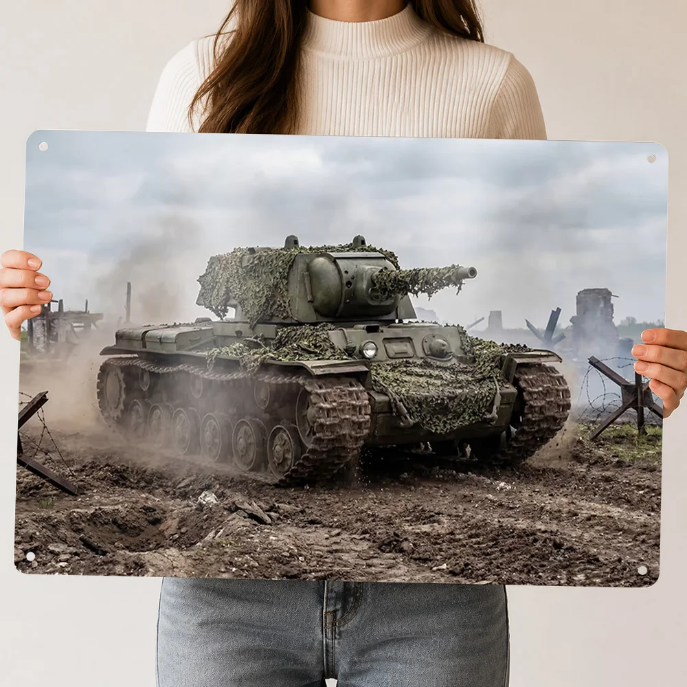 Camouflaged Tank in Battlefield Metal Poster Perfect Gift for Fans Lovers Personalized Wall Art Metal Sign for Custom Plate Home