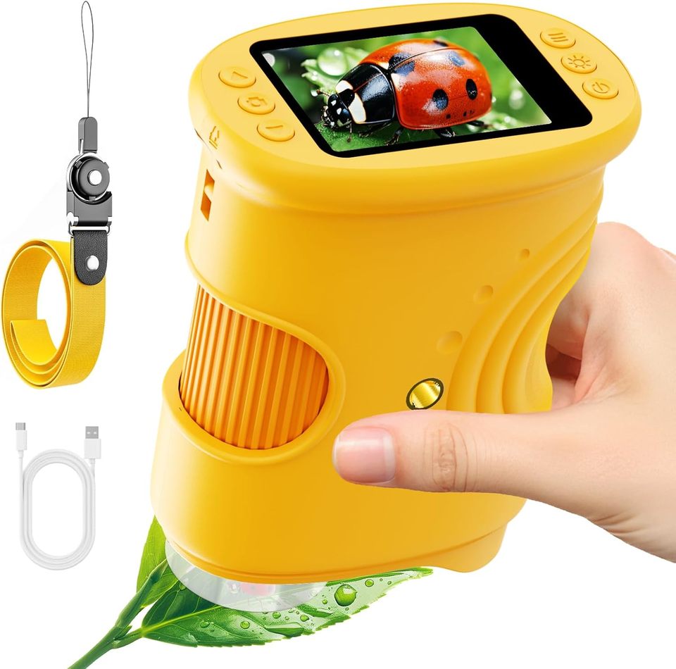  Digital Microscope for Kids 1000X Handheld HEN HAO 2.0'' Screen Rechargeable Mini Pocket Educational Science Toys for Children 