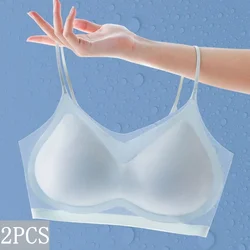 2Pcs/Set Seamless Bras For Women Ultra thin Underwear Push Up Bra Sexy Lingerie Padded Tube Top Summer Ice Silk Bralette