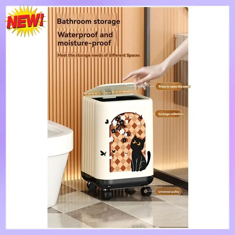 

T24C Cartoon Household Trash Can Kitchen High-Value Trash Can Living Room Large Capacity Bedroom Pulley Trash Can