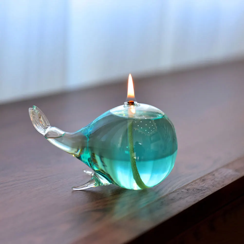 

2Pcs Whale Shape Oil Lamp Glass Lamp Romantic Decor for Wedding Anniversary Indoor Desktop Decoration