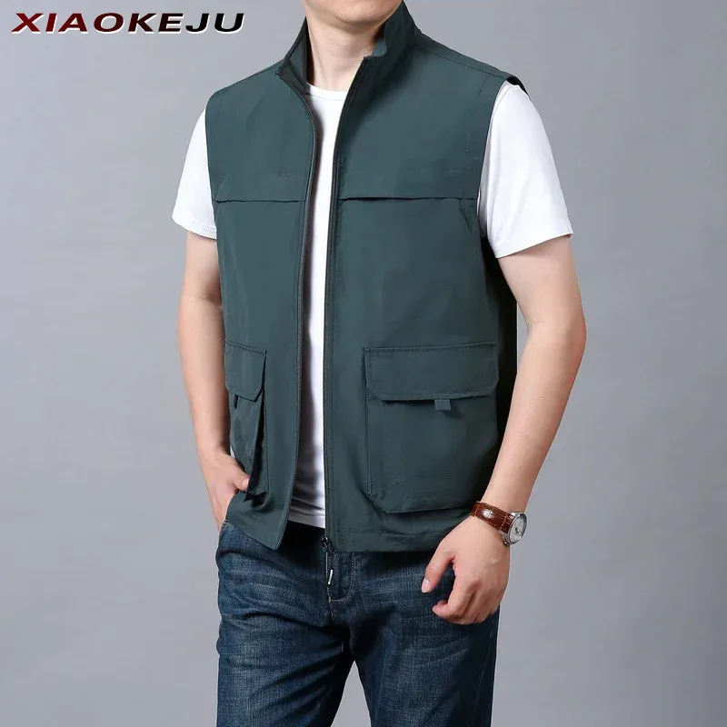 

Men's Vest Work Multi Luxury Pocket Camping Sleeveless Men Jacket Spring Tactical Clothing Sports Hunting Clothes Embroidered