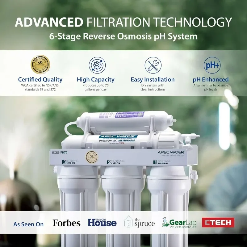 APEC Water Systems ROES-PH75 Top Tier Alkaline Mineral 6-Stage Certified Ultra Safe Reverse Osmosis Drinking Water Filter System