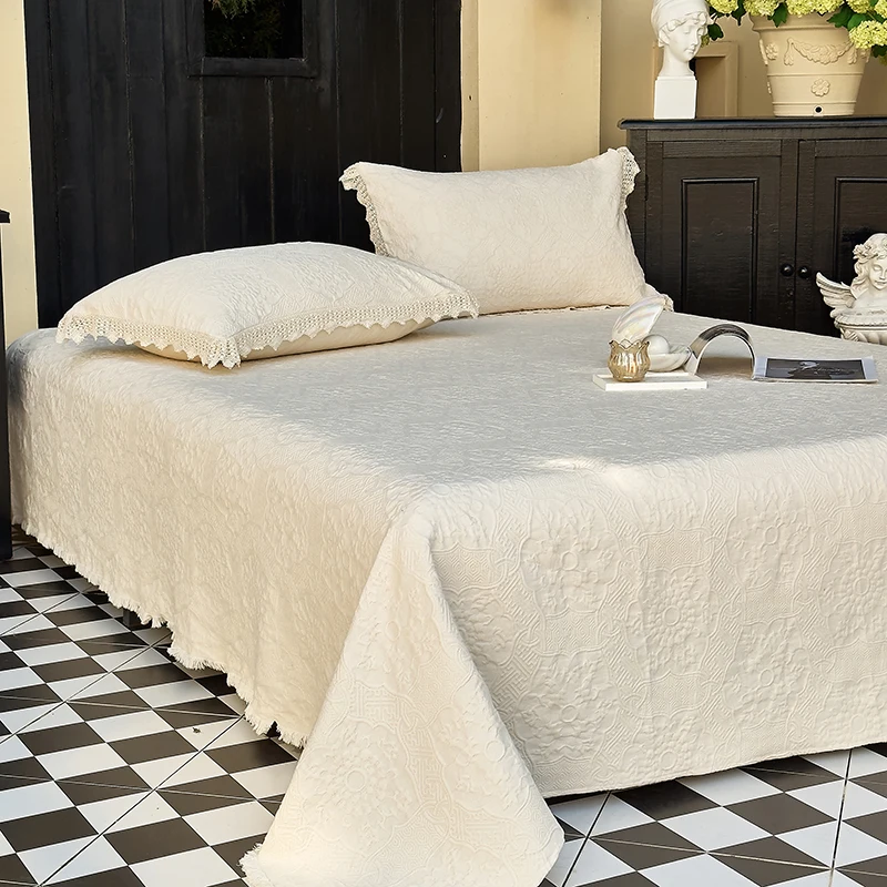 3Pcs Luxury Pure Cotton Embossing Quilted Bedspread, Mattress Cover Set, Bed Skirt, Bed Sheet Set, Coverlets, With Pillowcases