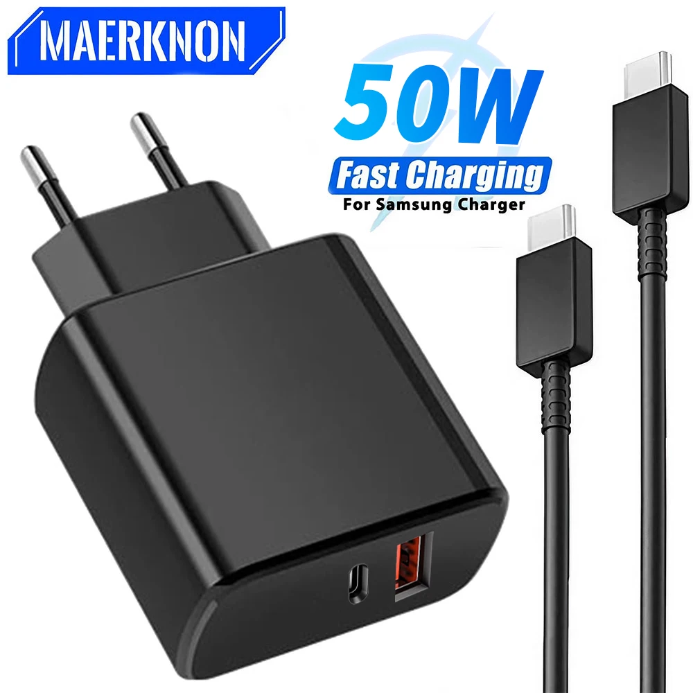 50W PD Super Fast Charge Charger For Samsung Galaxy S22 S23 Ultra Note 10 Plus USB Type C Cable Fast Charging High Speed Charger