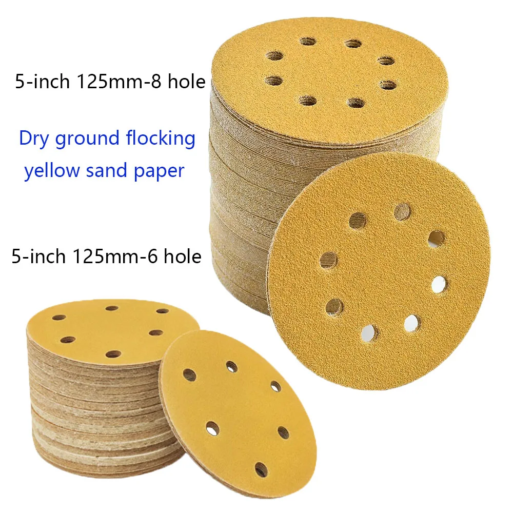 

100Pcs 5-inch 125mm disc 60-800 grit track sandpaper, alumina abrasive, used for automotive and woodworking flocking dry sandpap