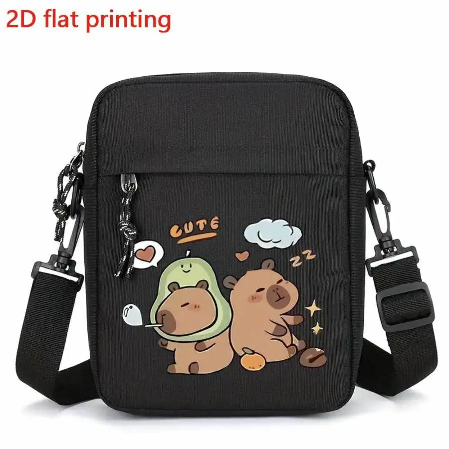 Capybara Print Mini Oxford Crossbody Bag - Adjustable Strap, Lightweight & Foldable, Durable Polyester Lining, Cute Cartoon Desi