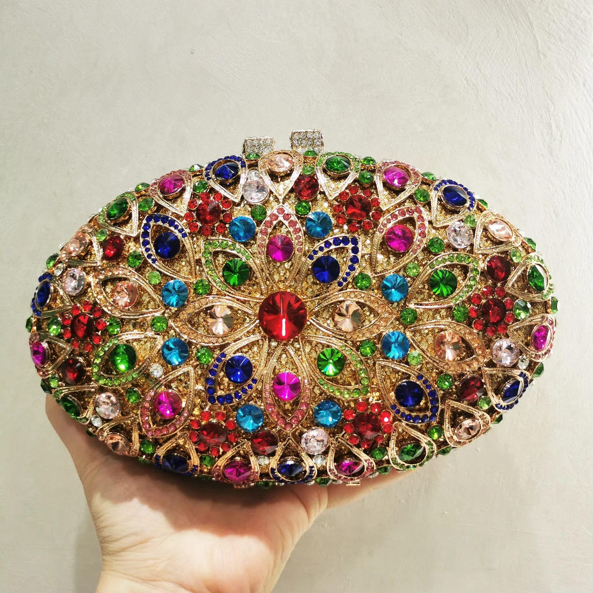 

Woman Multicolored Diamond Flower Evening Bag Floral Dinner Crystal Party Handbag Wedding Bridal Cocktail Gala Prom Purse