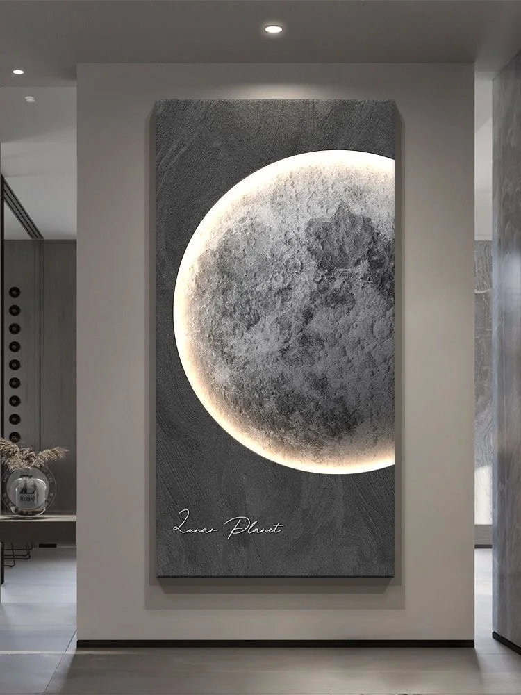 Modern Sandstone Moon Frameless Indoor Painting Led Wall Hanging Lamp For Sofa Background Wall Porch Living Room Decoration