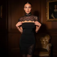 Black Lace Patchwork Strapless Dress Women Sexy Cape Shawl Waist Cinching Slim Mini Dresses Lady 2026 Evening Club Party Gowns - Image 4