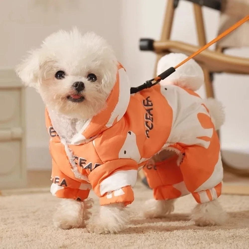 

Pet Hooded Jacket Warm Dog Winter Clothes Splash-proof Anti-Shedding Pet Outdoor Clothing Thick Cartoon Puppy Jumpsuit Outdoor