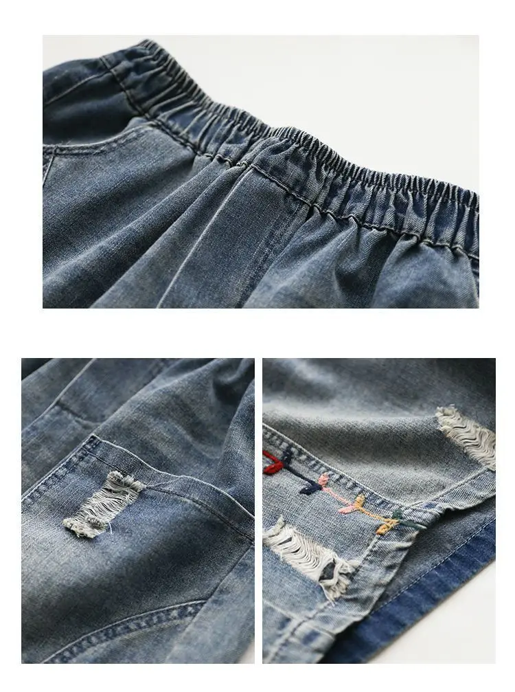 Ripped Denim Shorts Women\'s Shorty Hot Pants Female Clothing Korean Style Baggy Shorts Jeans Mom Short Vintage Pant High Waist