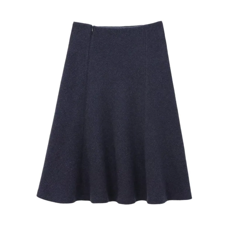 TRAF Women Imitation wool skirt Skirt Autumn Casual Loose Waist Midi Skirt Side Zipper Blended cape skirt Casual Female Skirt