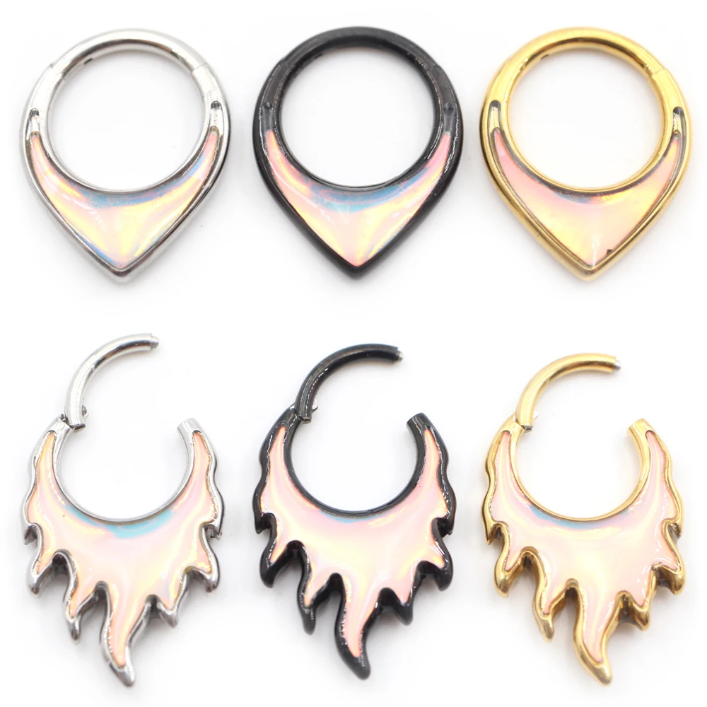 Anneaux de nez en acier inoxydable, goutte d'eau, flamme brillante, Daith, oreille, Tragus captif, Cartilage, boucles d'oreilles, Piercing, bijoux pour le corps, 1 pièce