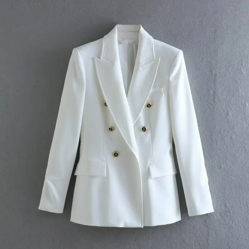 

A New Women's Suit Jacket with A Solid V-neck and Double-breasted Buttons in The European American Style for Spring Autumn 2026
