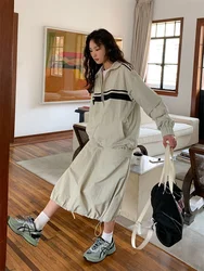 Women Gorpcore Vintage Two Piece Set Korean Style Dress Sets Streetwear Oversized Simple Jacket Harajuku Retro Mid-Calf Dress