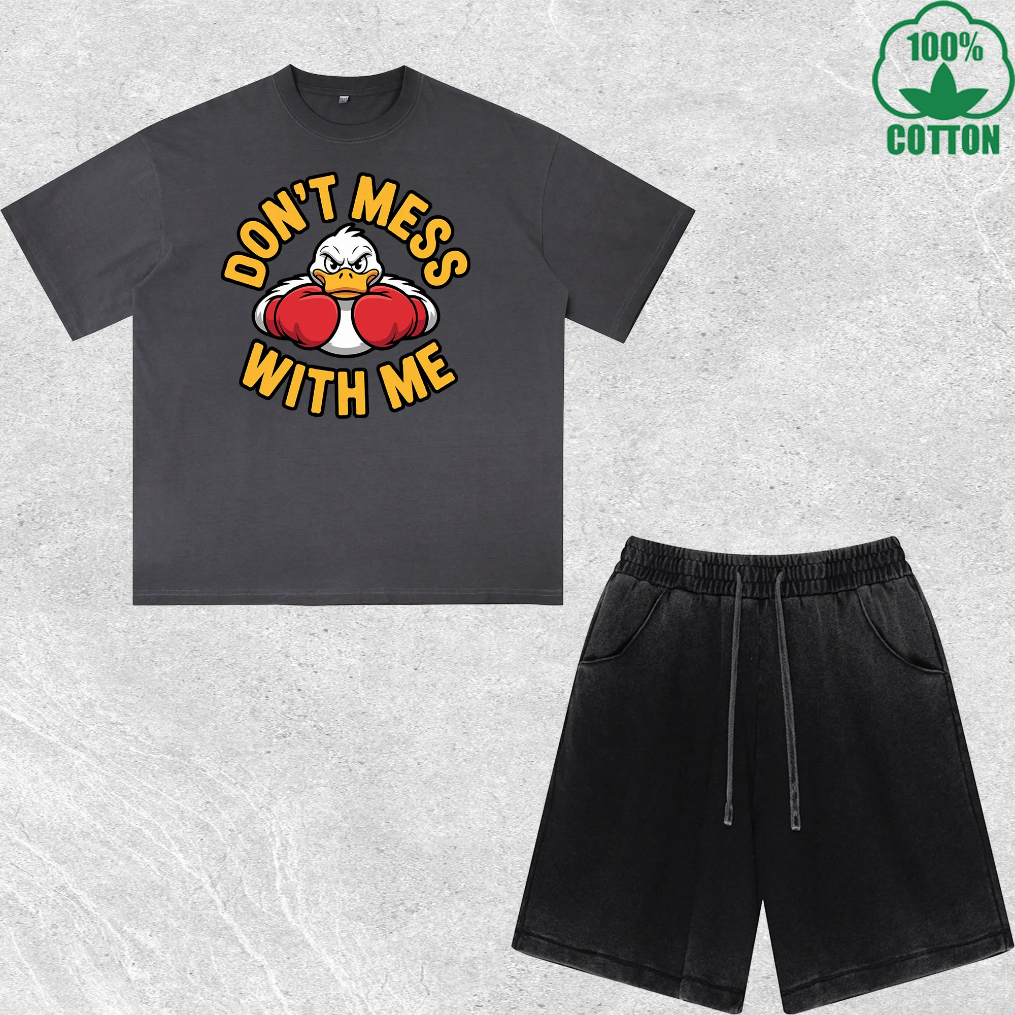 

Mess with Me Printed Dirty Wash T-Shirt Shorts Set Multicolor Combo Loose Trendy Fashionable 100%Cotton