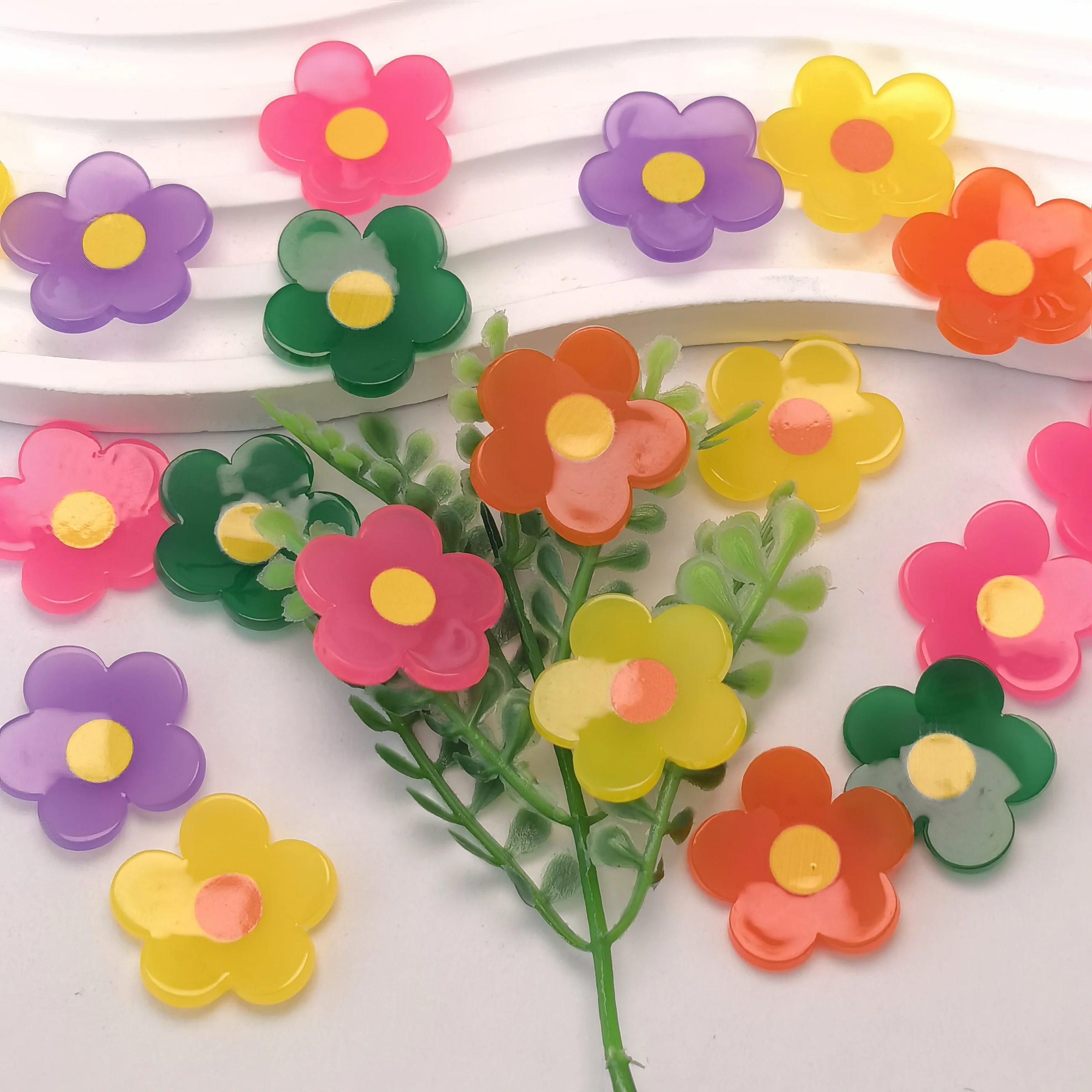 Jelly Colors Flowers Flat Back Acrylic Beads Kids Children Hair Clip Accessories Material Scrapbook DIY Clothing Craft Supplies