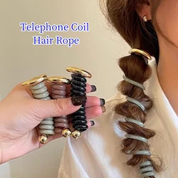 Korea Telephone Coil Hair Rope Fashion Style Spiral Hair Tie Metal Tpu Hair Ties for Girls and Women Hair Accessories Hairpin