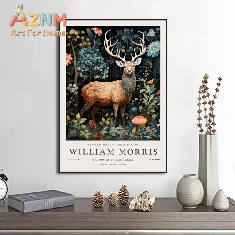 1PCS frameless Canvas paintingWilliam Morris Museum Exhibition Poster Fox Bird Owl Fruit Butterfly Peacock Flower Canvas Paintin