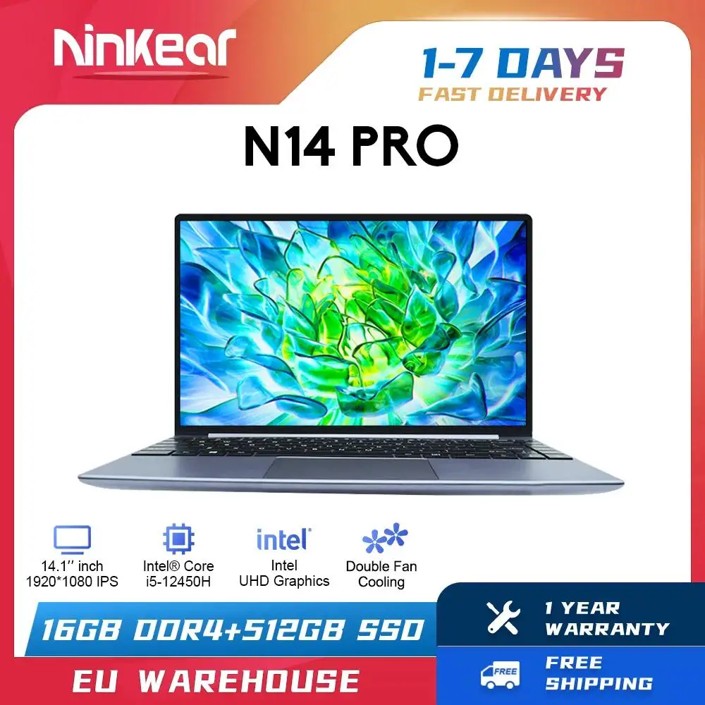 Ninkear Laptop N14 Pro 14-inch IPS Full HD Intel Core i5-12450H 16GB RAM+512GB SSD Portable Computer Windows 11 Notebook Ultrali