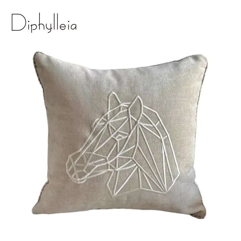 Diphylleia H Style Inspired Modern Abstract Horse Head Embroidered Cushion Cover Luxe Pillowcase For Decorating Any Living Space
