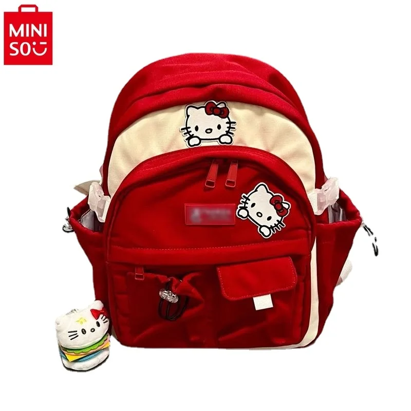 Miniso Hallo Kitty Cartoon bedruckter Studenten rucksack, einfacher und lässiger Kinder rucksack mit großer Kapazität