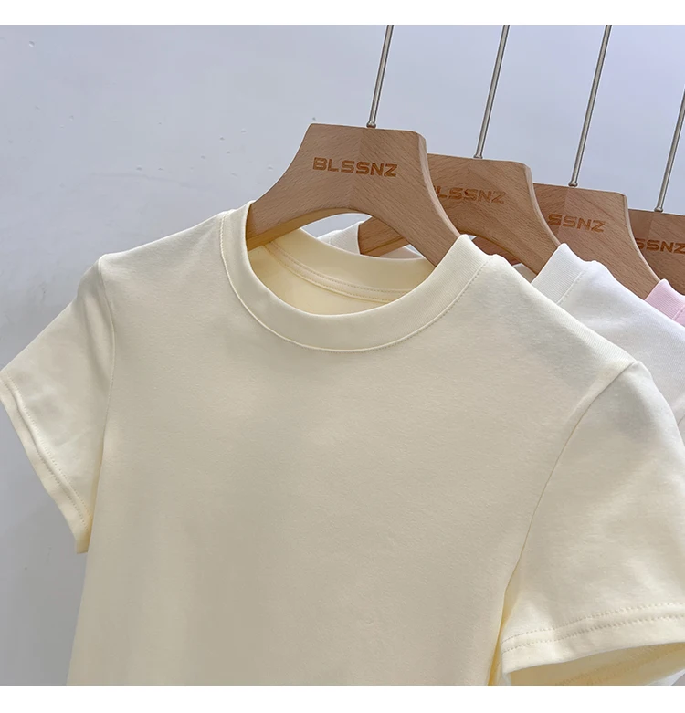 AOSSVIAO 2026 Summer Solid Color Women's Short Sleeve T-Shirt American Vintage Y2K Slim Basic O-Neck Tee Trendy Slim Fit Tops
