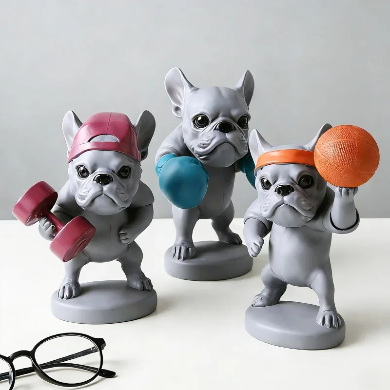 

Fitness Enthusiast French Bulldog Statue Gym Creative Ornaments Desk Decoration Lovely Animal Sculpture Room Aesthetic Decor