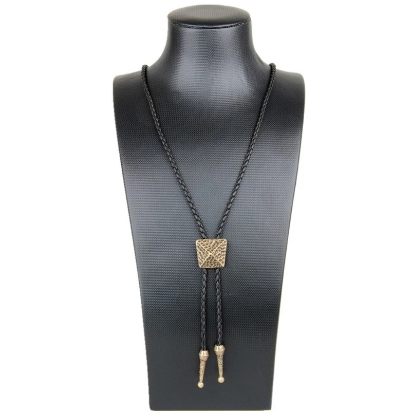 Unique Stainless Steel Chain Tie Collar Leather Necklace Show Your Confidence DXAA