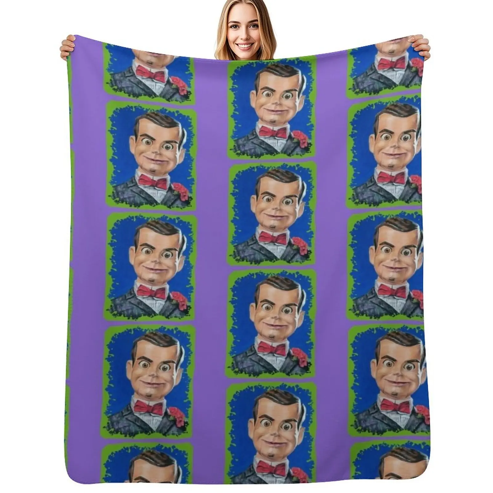 

Spooky Ventriloquist Dummy monster slime Throw Blanket Travel Size Cozy Blanket for Plane Train