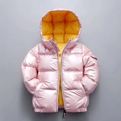 2023 Autumn Winter Girls Down Jackets Glossy Keep Warm Hooded Christmas Jacket Waterproof Boys Coat 2-10 Years Children Clothing