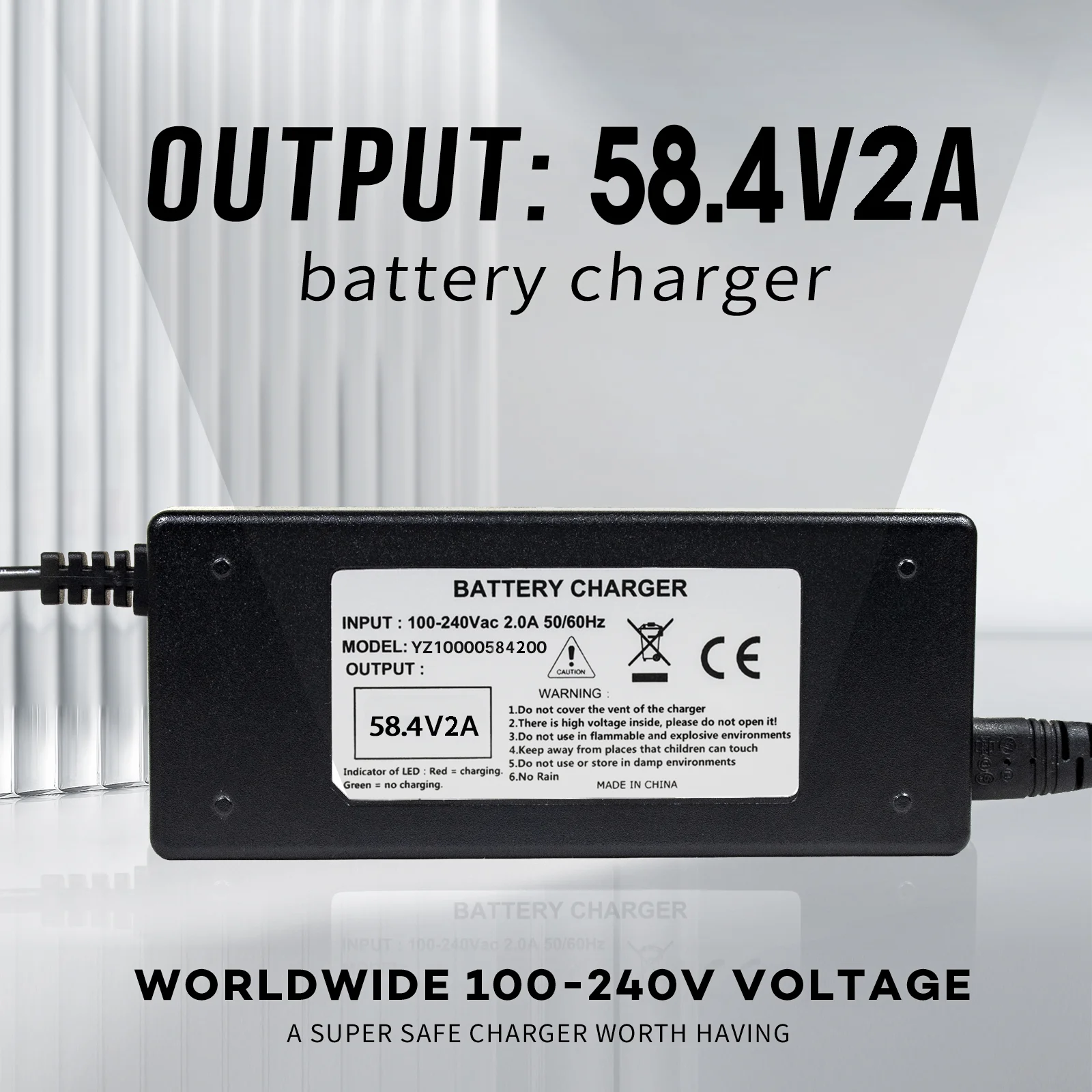 Batería de litio YZPOWER 58,4 V 2 A 16 S LiFePO4 |   para bicicleta eléctrica de 48 V con apagado automático y certificación CE