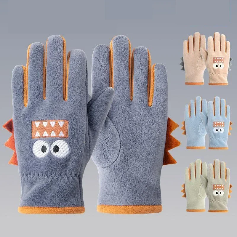 Children Cycling Gloves Autumn Winter Cute Kids Cartoon Warm Gloves Soft Outdoor Polar Fleece Windproof Student Babe Gloves