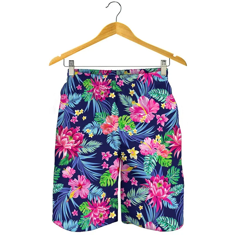 Pantalones cortos de playa con estampado 3D de flores tropicales para hombre, pantalones cortos frescos de calle, patrón Floral, bañadores de natación, pantalones cortos de tabla de surf