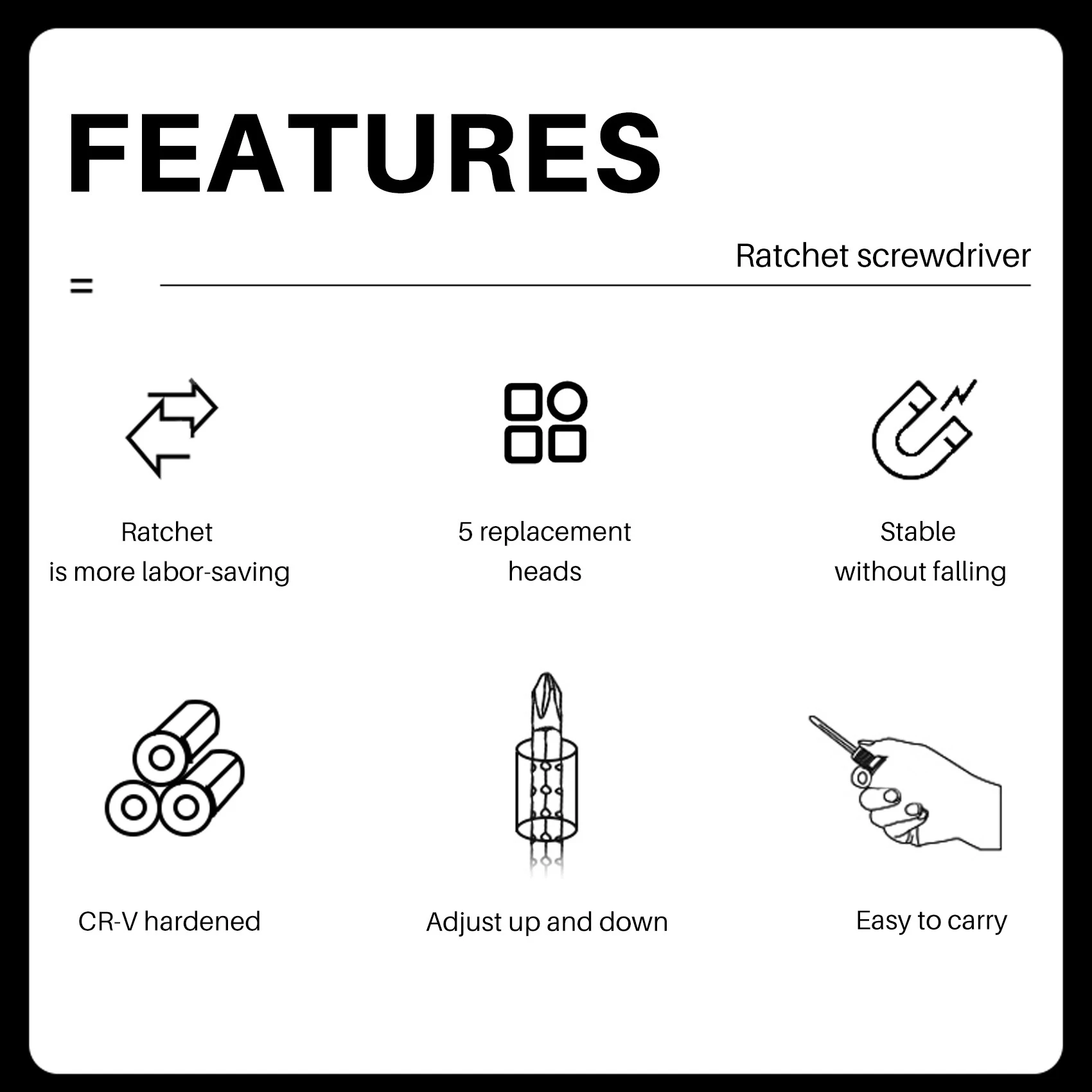 

ABFI 260MM Spiral Screw Driver Hand Pressing Ratchet Screwdriver With Slotted And Phillips Screwdriver Bits