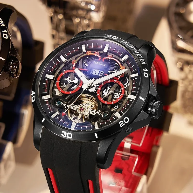 

Tourbillon Hollow Automatic Mechanical Watch Men's Casual Waterproof Multi Functional Dual Calendar Man Sports Watch