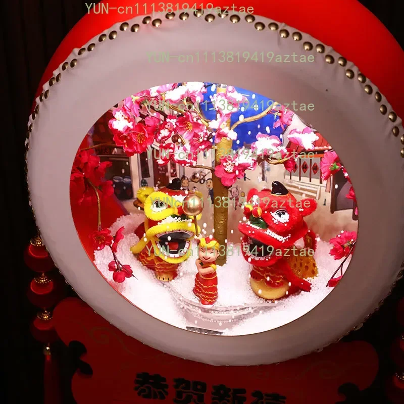 Creative Chinese New Year Giant Gongs And Drums Ornament Set, Festival Atmosphere Props For Hotel & Shopping Mall