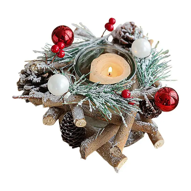 

Christmas Table Centerpieces Votive Candle Stand Dining Table Decorations Pine Needles Candle Ring Atmosphere Setting Props For