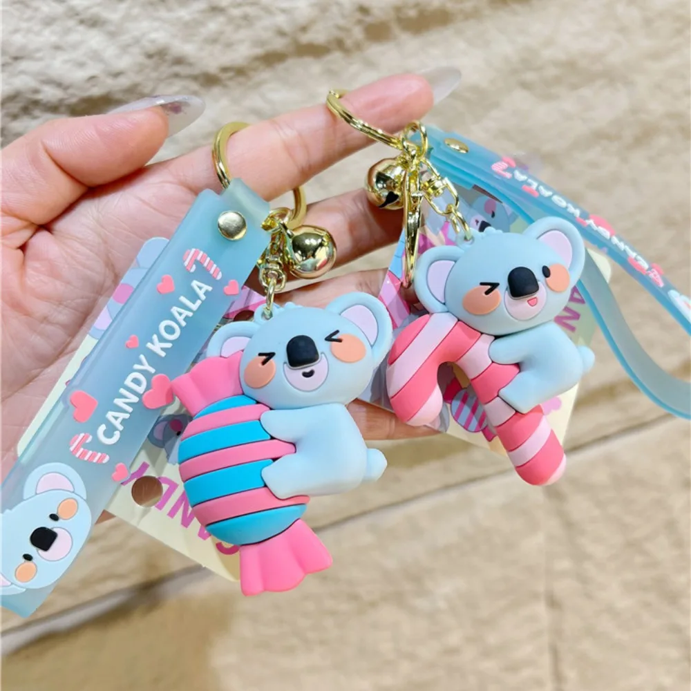 Cartoon Koala Bear Candy Couple Keychain Creative Trend Cute Girl Heart Soft Rubber Key Chain Pendant